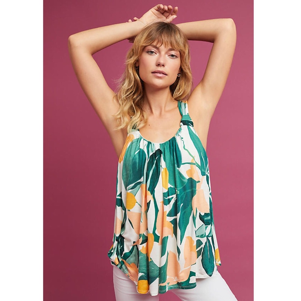 NWT Knotted Scoop Neck Tank Top / Green Floral